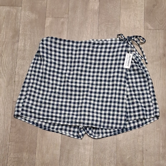 Womens Nwt Old Navy‎ Linen Blend Gingham Wrap Tie Front Skort Shorts - Picture 2 of 8